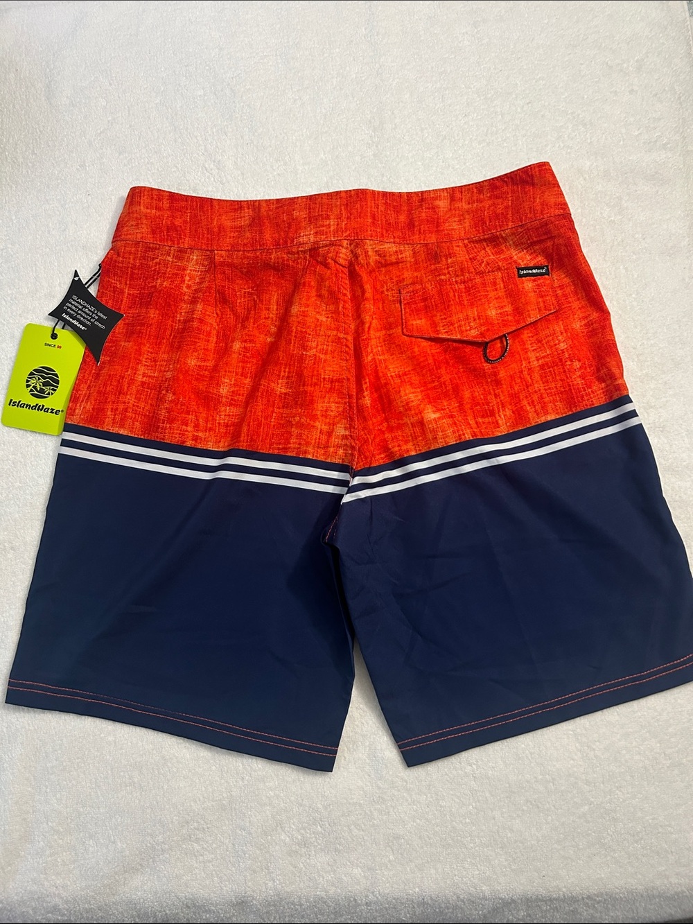 Island Haze 32 Board Shorts Stretch Orange & Blue & White Stripe NWT